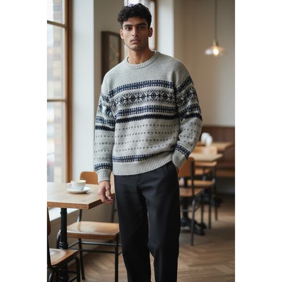 Anchor Blue Mens Vintage Holiday Knit Crewneck Sweater in Gray size L - Picture 3 of 6